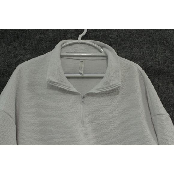 Ebb & Flow Athleisure Sweat Top Women's Large White Quarter Zip Kangaroo Pocket - Picture 3 of 7